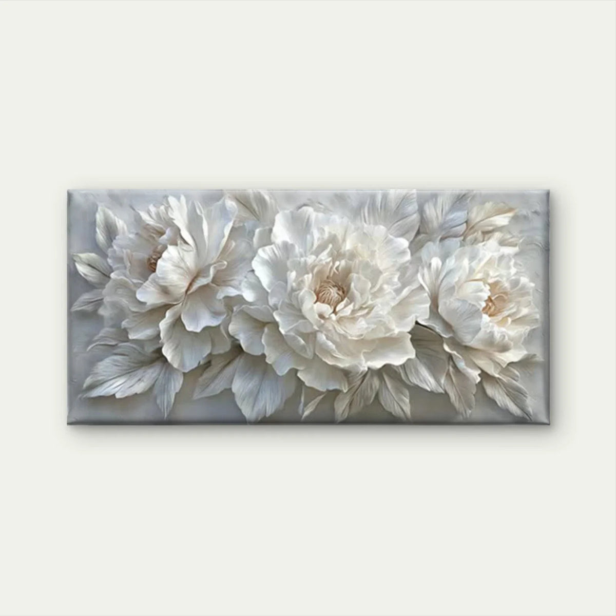 White Floral Bloom White Flower Wall Art Canvas Office Home Room Framed 80x45cm