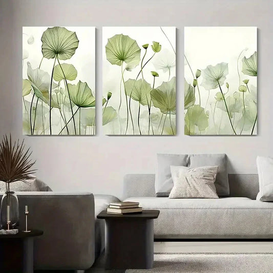 3pcs Serene Green for Lotus Leaves Abstract Metal Print Ready to Hang Art