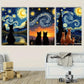 3pcs Van Gogh Starry Night Inspired Cat & Dog Metal Print Ready to Hang Art