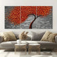 3pcs Abstract Tree Orange & Red Leaf Design Metal Print Ready to Hang Art