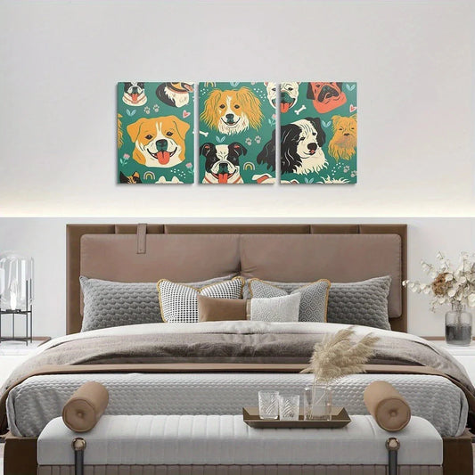 3pcs Cute Dog Puppy Animal Mural Metal Print Ready to Hang Art