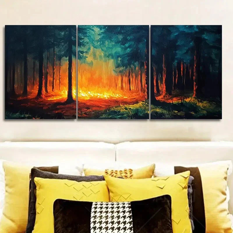 3pcs Vibrant Forest Fire Scenes Wall Art Set Canvas Framed 40x60cm - High Quality Print 100% Australian Made Wall Canvas Ready to Hang