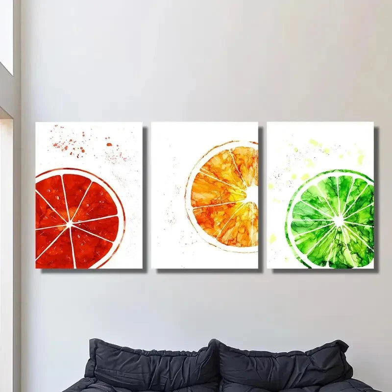 3pcs Bloody oranges, watercolor style orange slice Metal Print Ready to Hang Art