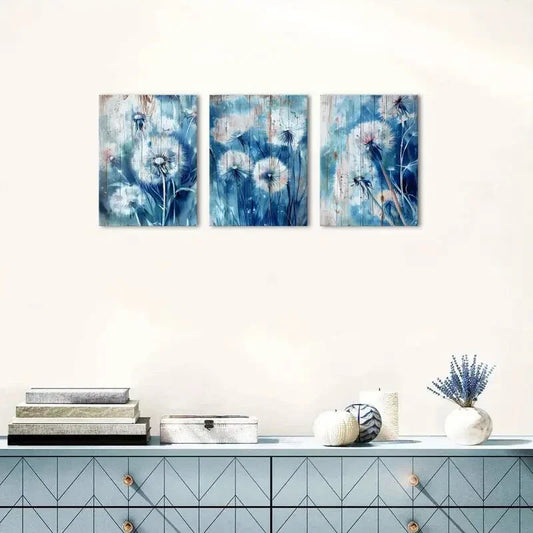 3pcs White Dandelion Picture Metal Print Ready to Hang Art