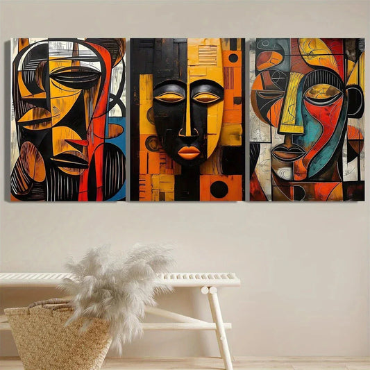 3pcs African Abstract Ethnic Art Museum Metal Print Ready to Hang Art