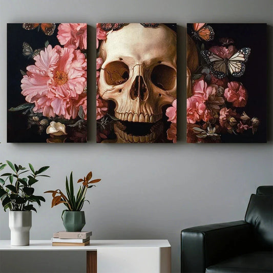 3pcs Abstract Skeleton And Rose Grove Design Metal Print Ready to Hang Art