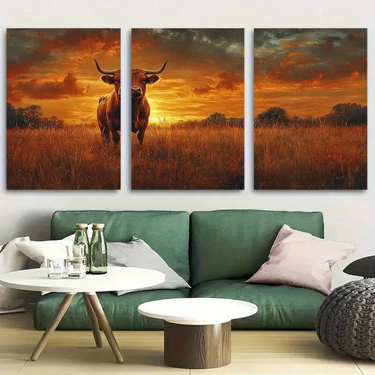3pcs Highland Cow Standing Proud Metal Print Ready to Hang Art