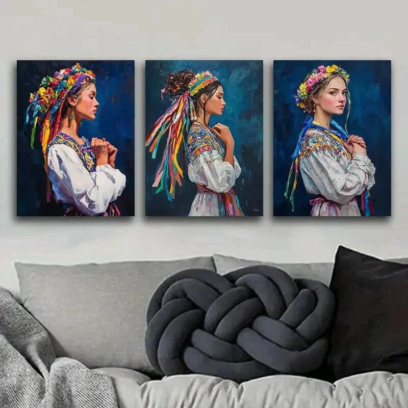 3pcs Vibrant Bulgarian Girl Beauty Dark Perfect Wall Art Set Canvas Framed 40x60cm - High Quality Print 100% Australian Made Wall Canvas Ready to Hang