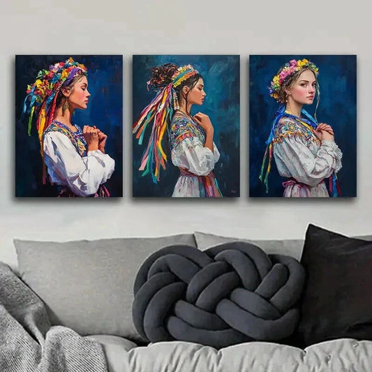 3pcs Vibrant Bulgarian Girl Beauty Dark Perfect Wall Art Set Canvas Framed 40x60cm - High Quality Print 100% Australian Made Wall Canvas Ready to Hang