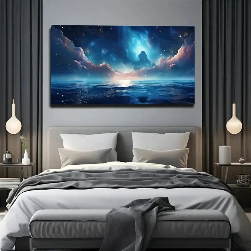 Creative Work Night Sky Wall Art Canvas Office Home Room Framed 80x45cm