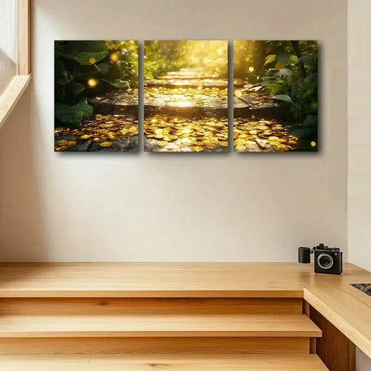 3pcs Golden Sunlit Votive Path Metal Print Ready to Hang Art