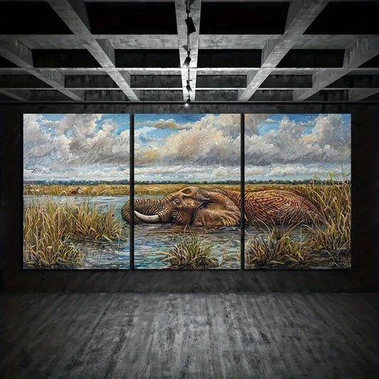 3pcs African Safari Animal Elephant Metal Print Ready to Hang Art