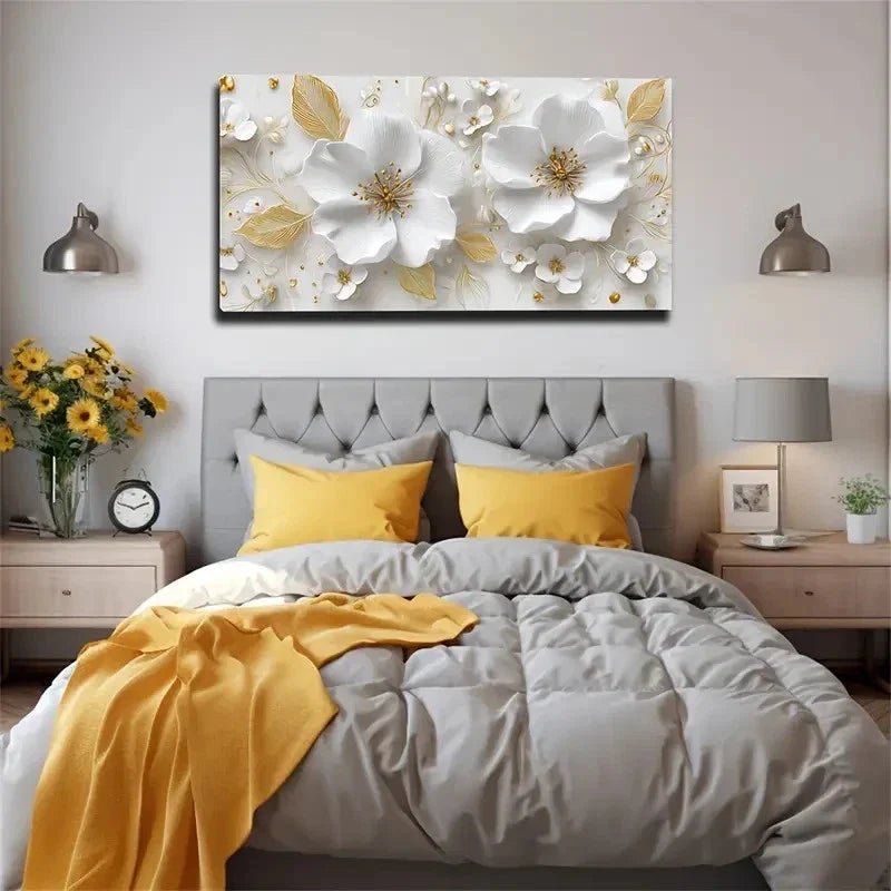 Beige Golden Abstract Botanical Wall Art Canvas Office Home Room Framed 120x60cm