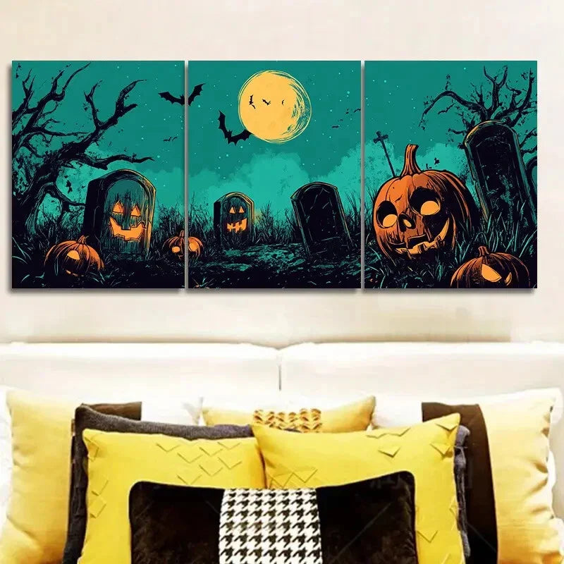3pcs  Ghost graveyard Art Deco Classic Metal Print Ready to Hang Art
