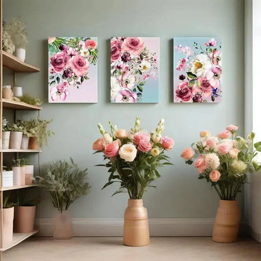 3pcs Pink White Flowers Picture Metal Print Ready to Hang Art
