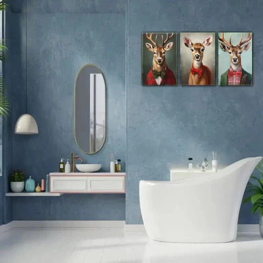 3pcs Reindeer Portrait in an Oil Painting Metal Print Ready to Hang Art