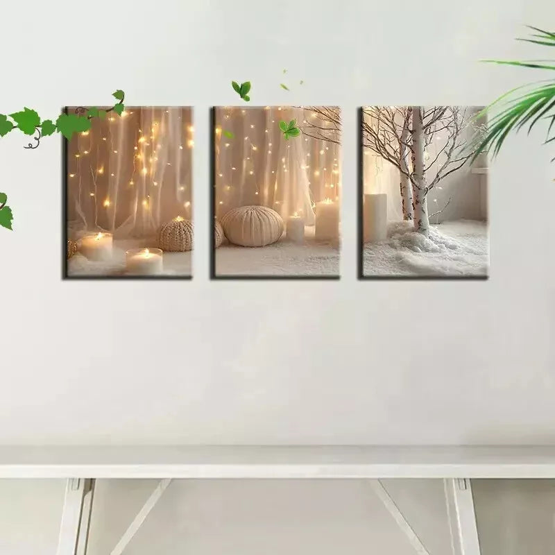 3pcs Modern Minimalist Soft lights & Candles Wall Art Set Canvas Framed 40x60cm - High Quality Print 100% Australian Made Wall Canvas Ready to Hang