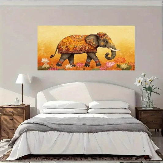 Abstract Floral Design Elephant Wall Art Canvas Office Home Room Framed 80x45cm