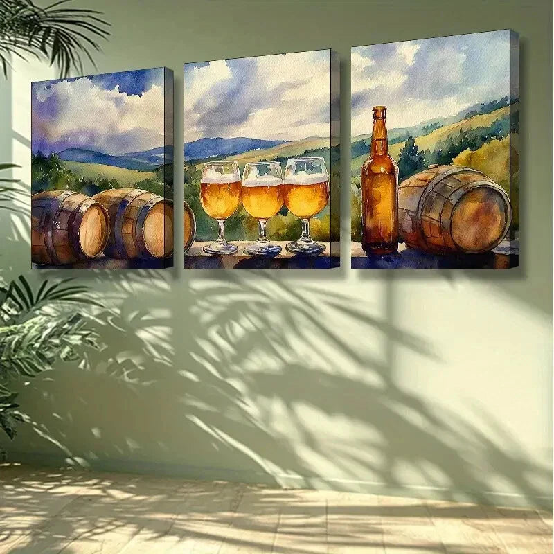 3pcs Wine glass, wine Art Painting Wall Art Set Canvas Framed 40x60cm - High Quality Print 100% Australian Made Wall Canvas Ready to Hang