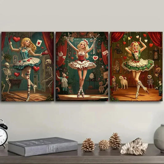 3pcs Wooden doll Art Painting Metal Print Ready to Hang Art