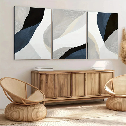 3pcs Abstract Blue Dark Blue White Gray Black Wall Art Set Canvas Framed 40x60cm - High Quality Print 100% Australian Made Wall Canvas Ready to Hang