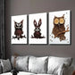 3pcs Owl Bunny & Rabbit Designs with Coffee Cup Wall Art Set Canvas Framed 40x60cm - High Quality Print 100% Australian Made Wall Canvas Ready to Hang