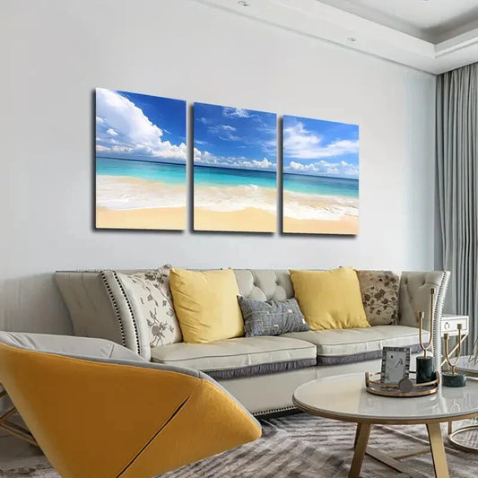 3pcs Romantic Seaside Beach Wall Art Set Canvas Framed 40x60cm - High Quality Print 100% Australian Made Wall Canvas Ready to Hang