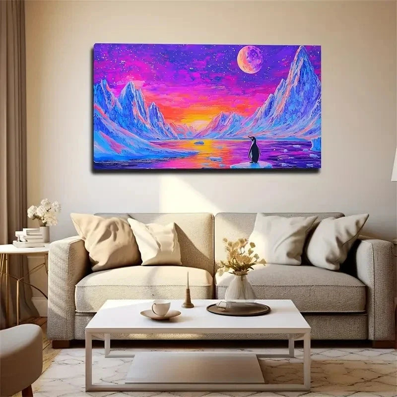 Vibrant Winter Mountain Snows Wall Art Canvas Office Home Room Framed 120x60cm