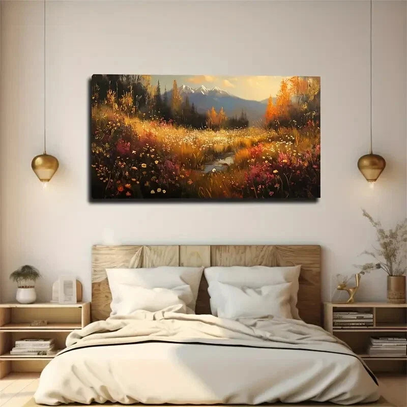 Wildflowers & Grasses Stream Wall Art Canvas Office Home Room Framed 120x60cm