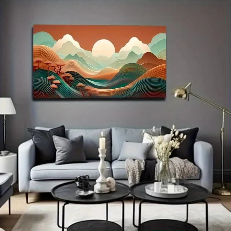 Vibrant Abstract Sunrise Wall Art Canvas Office Home Room Framed 120x60cm