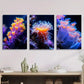3pcs Underwater Coral and Marine Life, Luminous  Metal Print Ready to Hang Art
