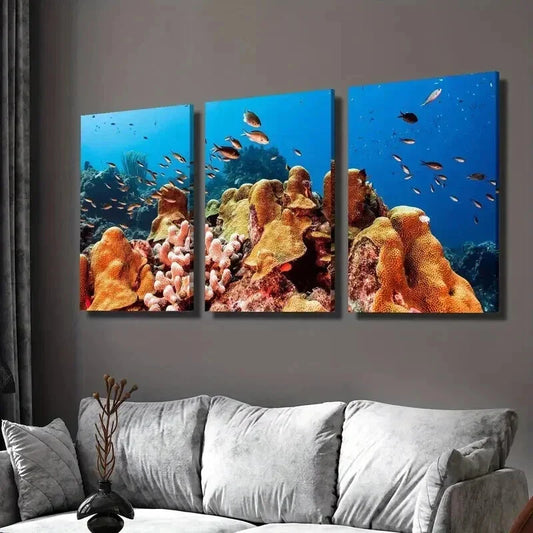 3pcs Marine Life & Colorful Coral Reefs Wall Art Set Canvas Framed 40x60cm - High Quality Print 100% Australian Made Wall Canvas Ready to Hang