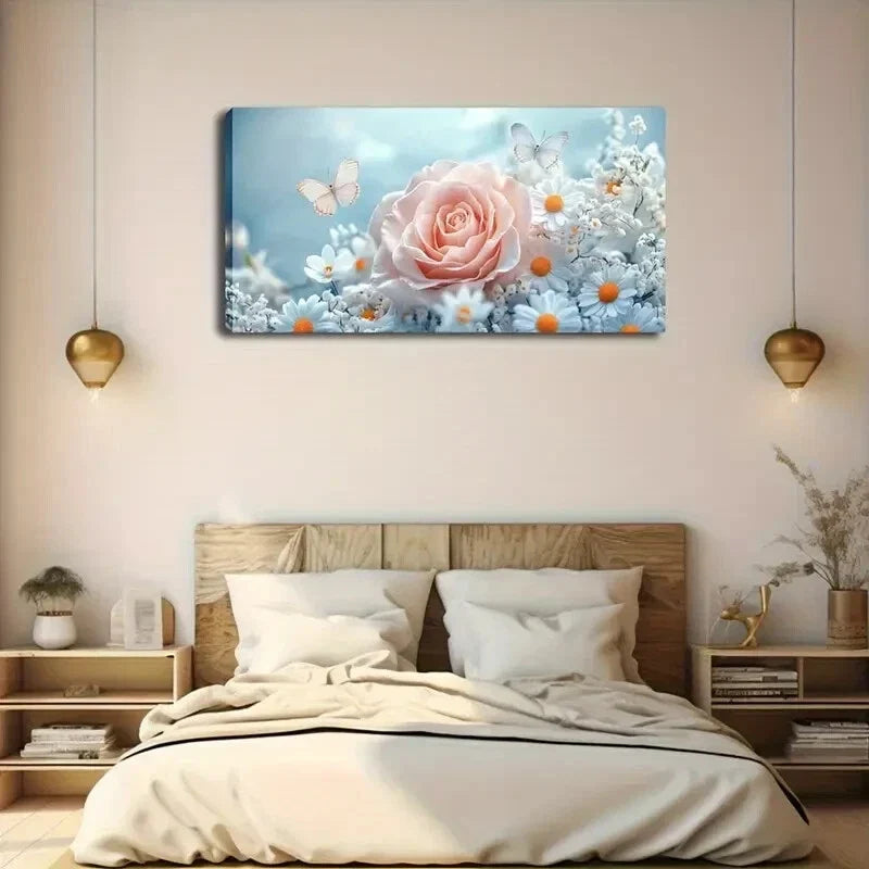 Featuring a Soft Pink Rose Wall Art Canvas Office Home Room Framed 120x60cm