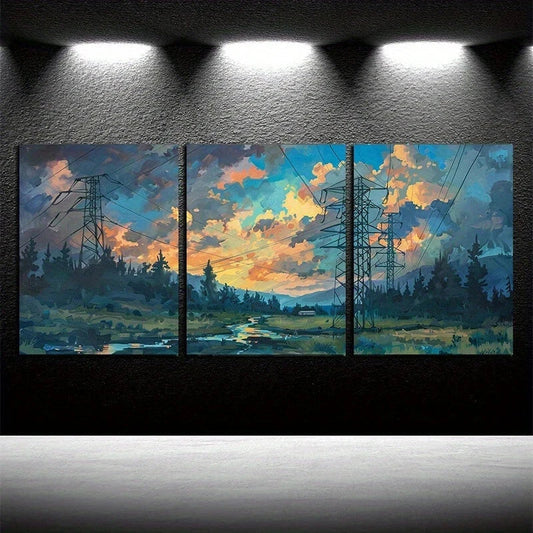 3pcs Vivid Sky Colors Painting Metal Print Ready to Hang Art