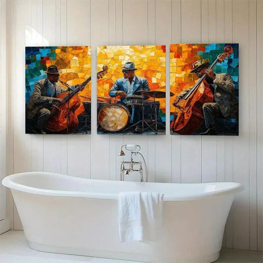 3pcs Abstract Jazz Musician Mosaic Perfect Wall Art Set Canvas Framed 40x60cm - High Quality Print 100% Australian Made Wall Canvas Ready to Hang