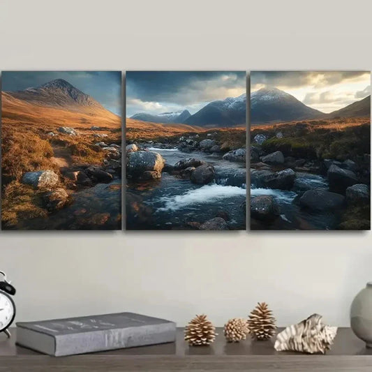 3pcs Modern Landscape Print Metal Print Ready to Hang Art