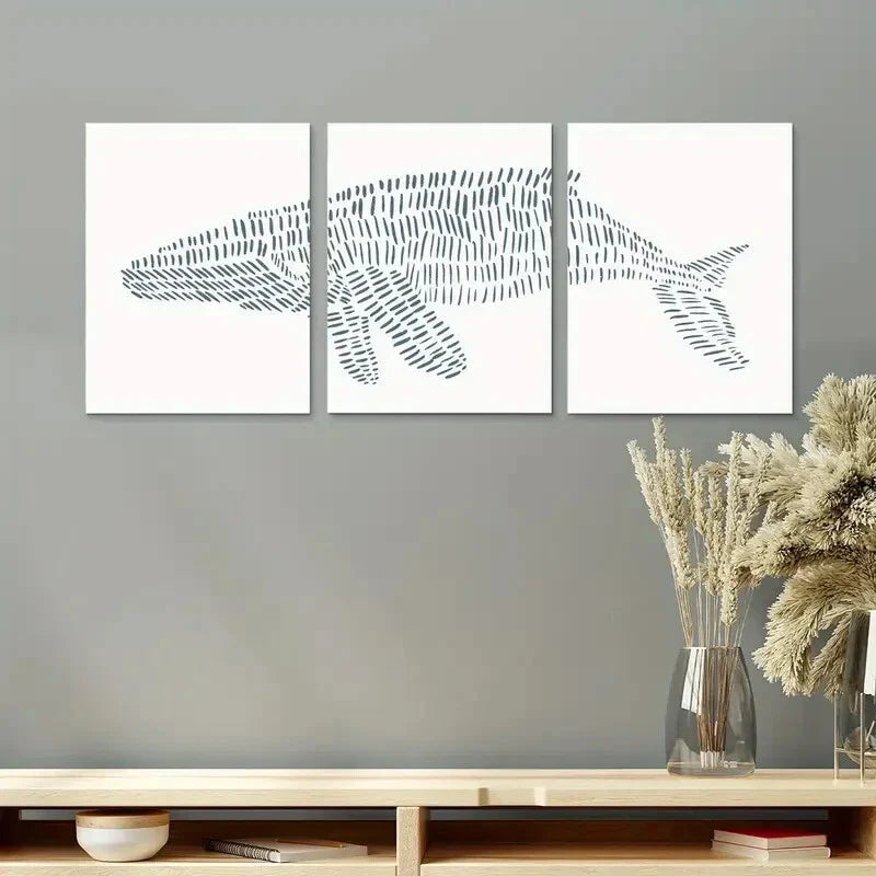 3pcs Humpback Whale Modern Illustration Metal Print Ready to Hang Art