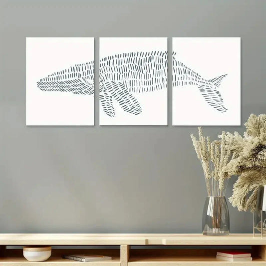 3pcs Humpback Whale Modern Illustration Metal Print Ready to Hang Art