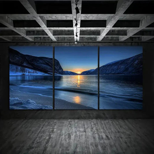 3pcs Sunset on Beautiful Fjord Metal Print Ready to Hang Art