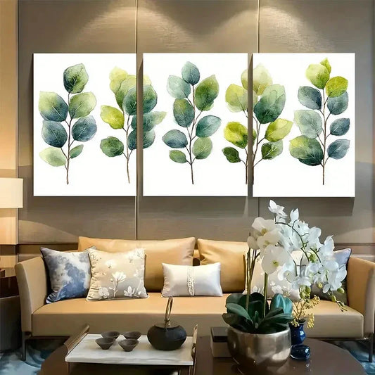 3pcs Watercolor Green Leaves Minimalist Botanical Metal Print Ready to Hang Art