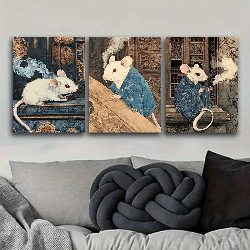 3pcs Robe mouse Art Painting Metal Print Ready to Hang Art