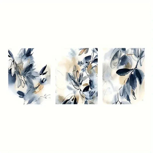 3pcs  Floral Abstract Ink Painting Metal Print Ready to Hang Art