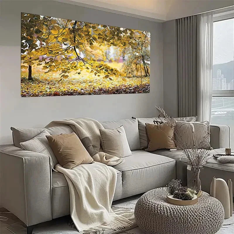 Autumn Leaf Vibrant Golden Wall Art wall canvas office home room framed 120x60cm