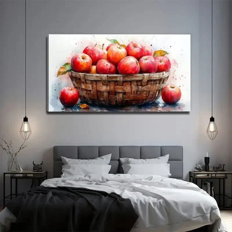 Apple In Bamboo Basket Wall Art Canvas Office Home Room Framed 120x60cm