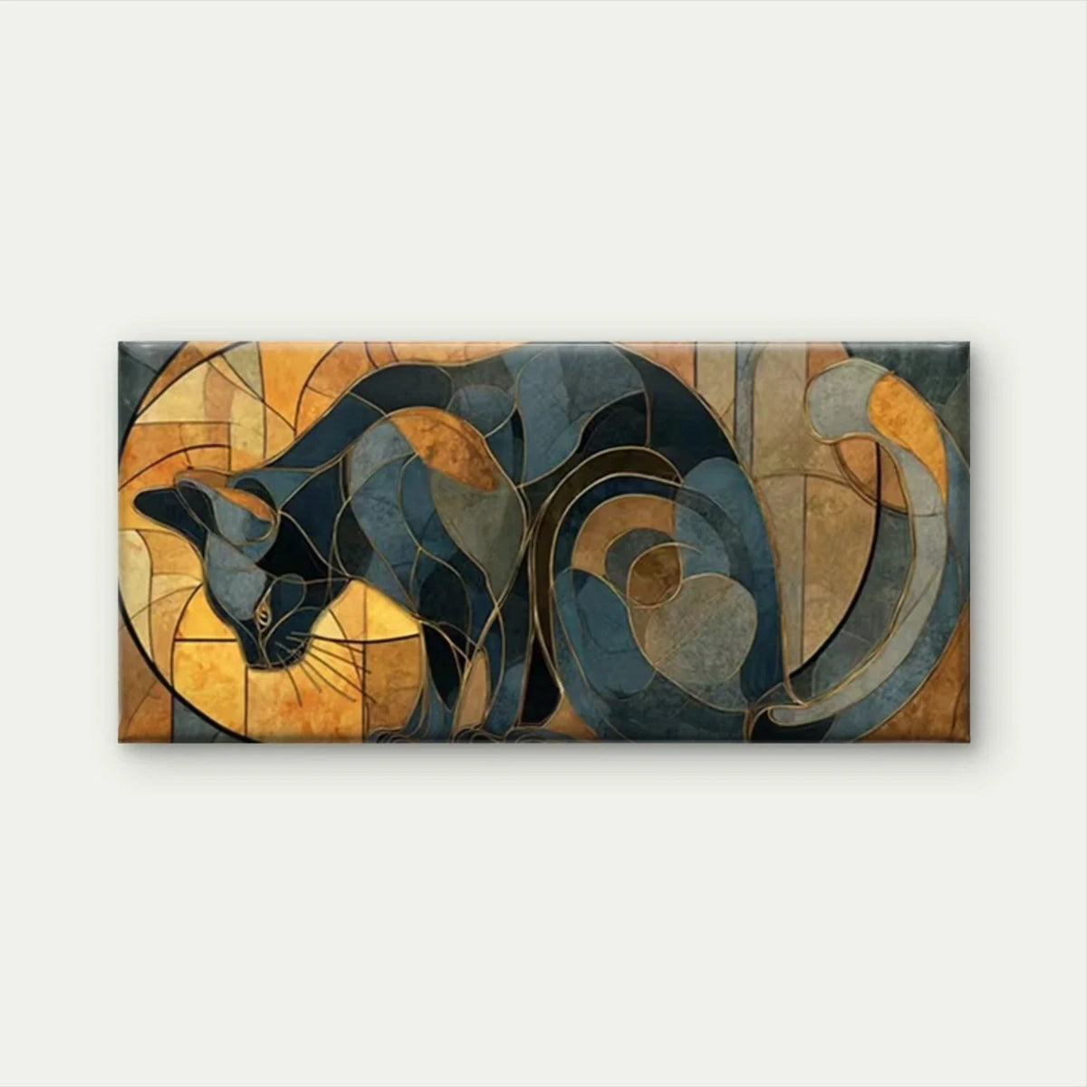 Geometric Abstract Cat Design Wall Art Canvas Office Home Room Framed 80x45cm