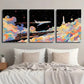 3pcs Cartoon Train Plane and Rocket Space Metal Print Ready to Hang Art