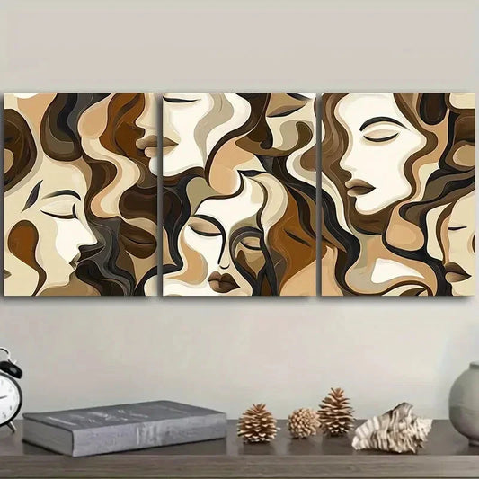 3pcs  Brown and beige faces  Metal Print Ready to Hang Art