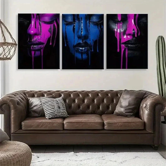 3pcs Emotional Dark Expression Drips Prefect Wall Art Set Canvas Framed 40x60cm - High Quality Print 100% Australian Made Wall Canvas Ready to Hang