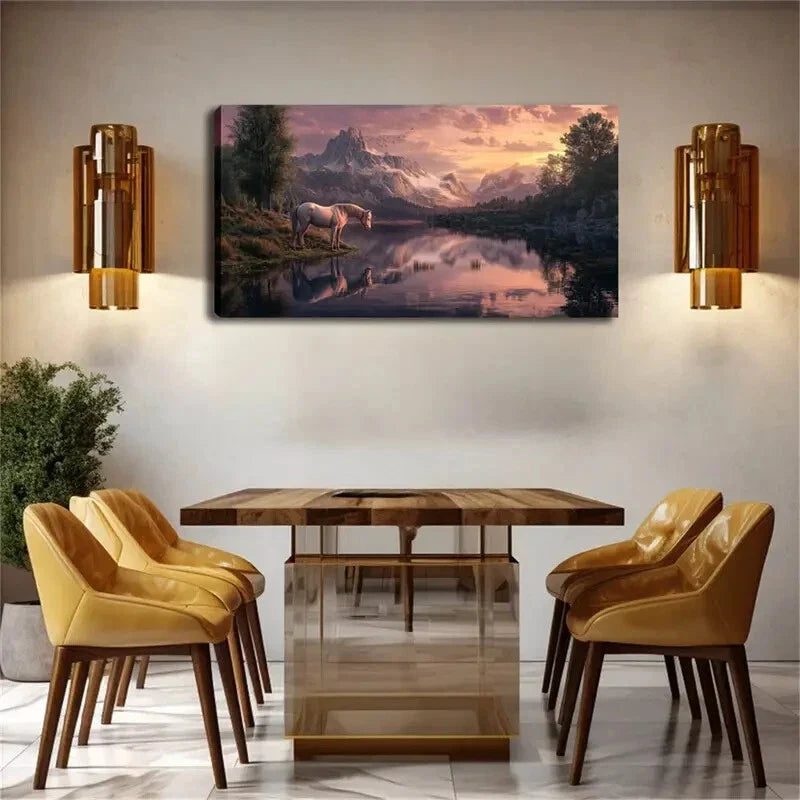 Realistic Mountain Lake Lands Wall Art Canvas Office Home Room Framed 120x60cm