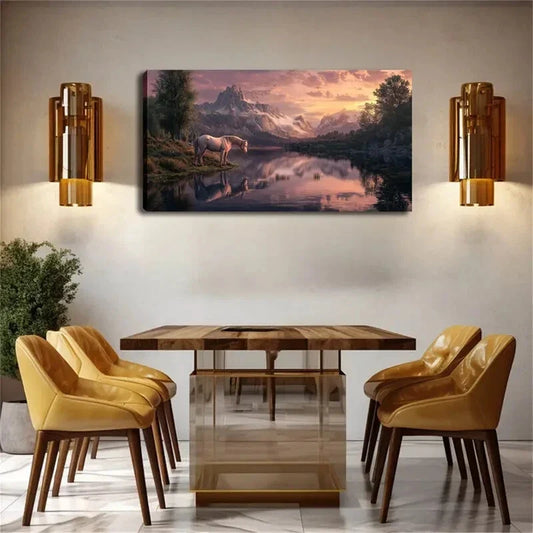 Realistic Mountain Lake Lands Wall Art Canvas Office Home Room Framed 120x60cm